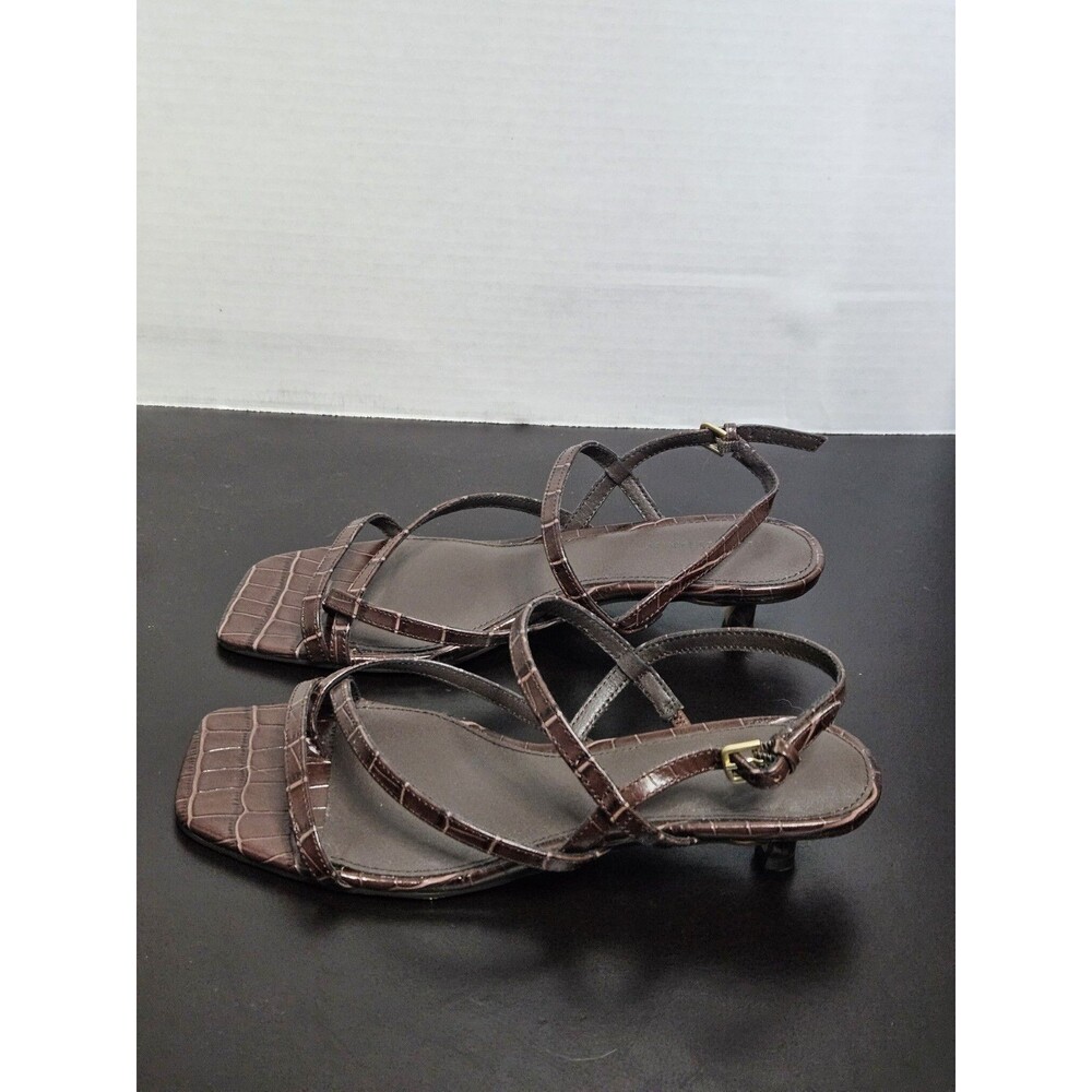 Sz 6.5- Sanctuary Energy Croc Embossed Kitten Heel Sandal in Brown